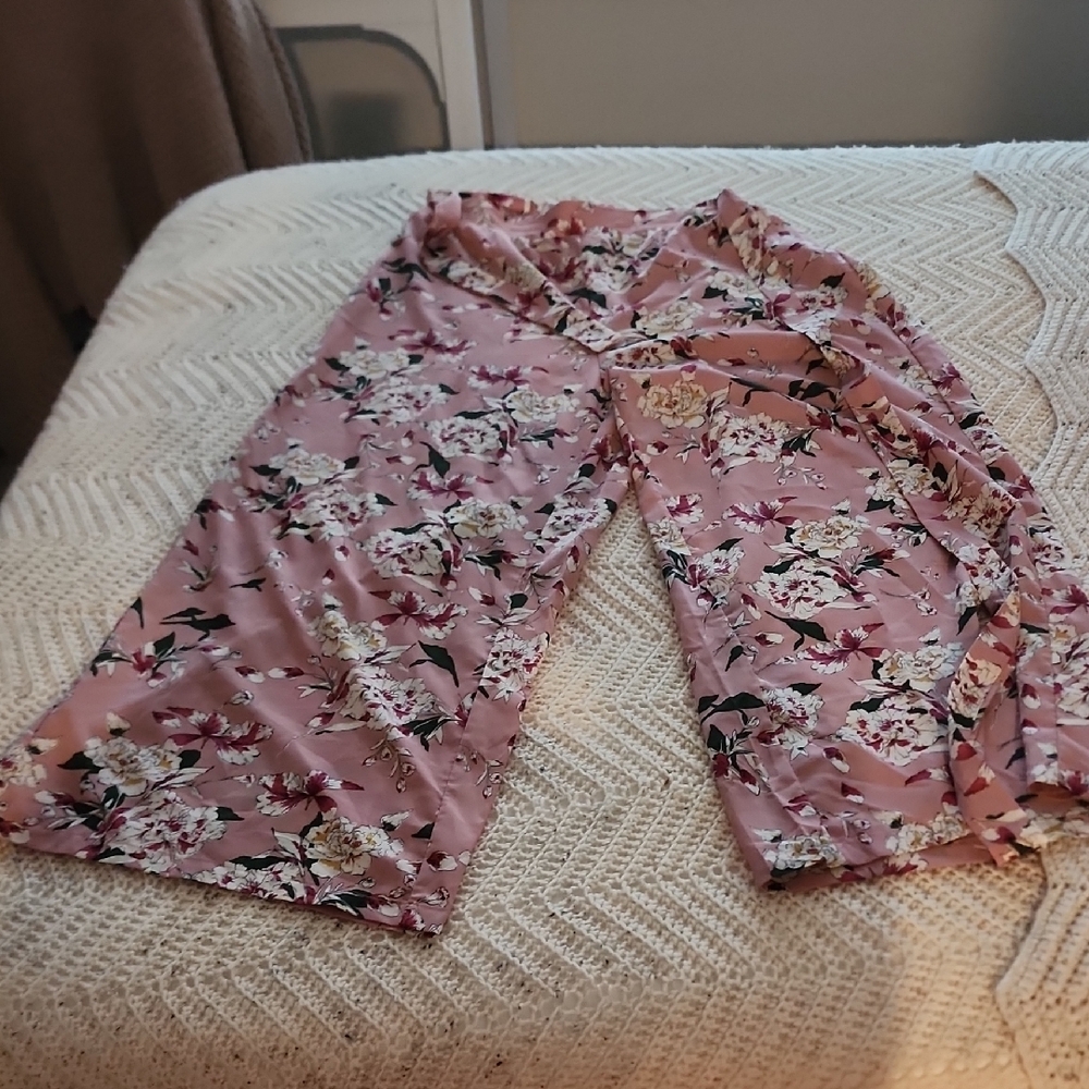 SHEIN Pink Floral Wide Leg Pants
